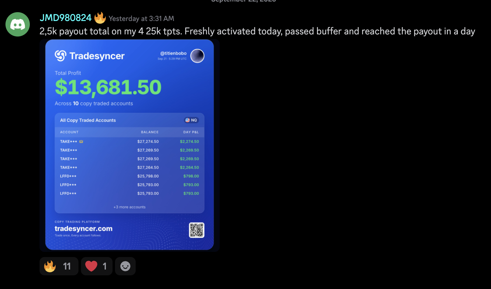 Student payout proof: community member shared payout screenshot 1