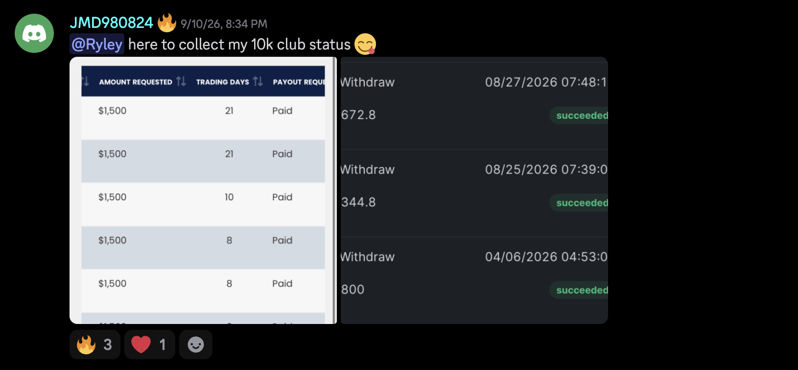 Student payout proof: community member shared payout screenshot 2