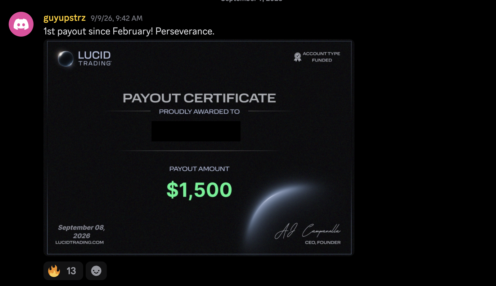 Student payout proof: community member shared payout screenshot 3
