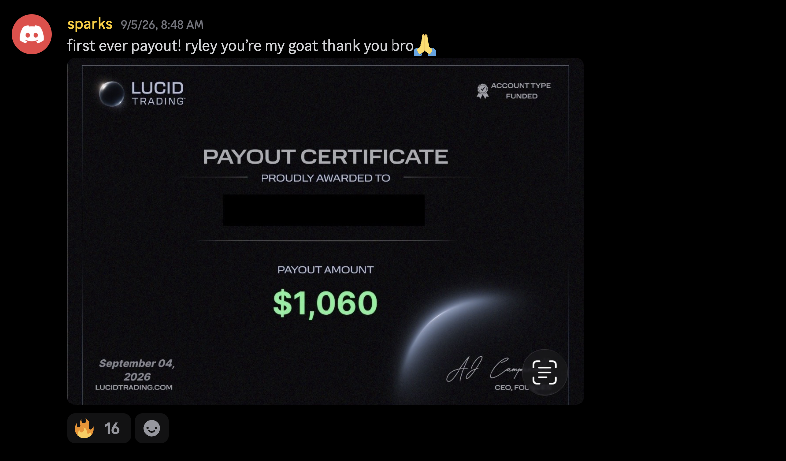 Student payout proof: community member shared payout screenshot 4
