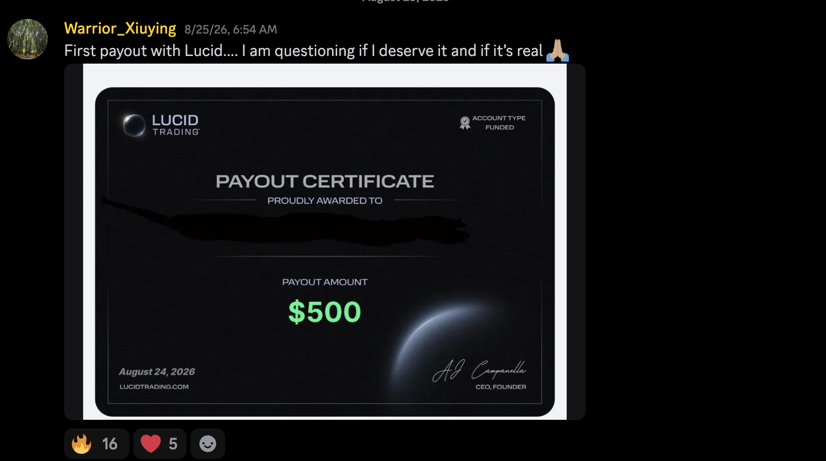 Student payout proof: community member shared payout screenshot 6