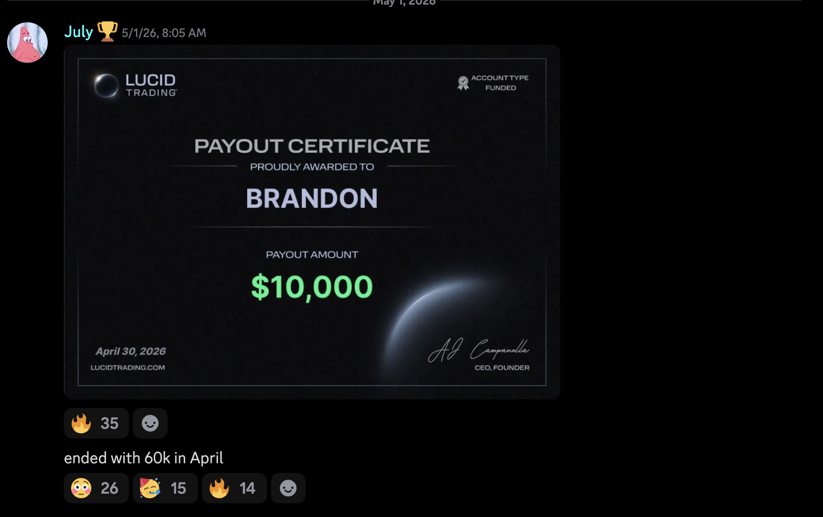 Student payout proof: community member shared payout screenshot 14